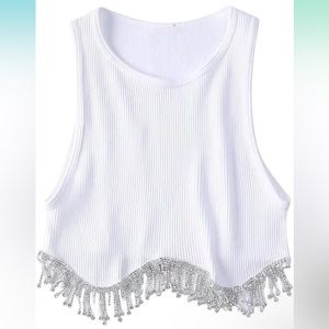 NWT Rhinestone Tassel Crop Top